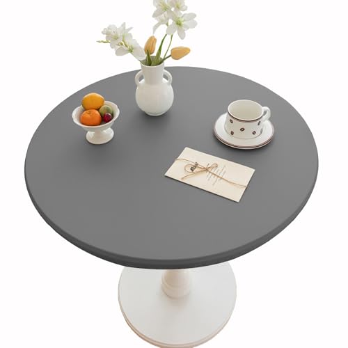 Runde Stretch Tischtuch, Tischdecke aus PU-Leder, wasserdichte Ölfeste Tischdeckes, Gartentisch Abdeckung Abdeckplane, Anti-Tear Tischdecke, mit Elastischem Rand (Hellgrau,70 cm) von YCDZSW
