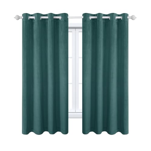 YCDZSW 2er Set Wohnzimmer Gardinen mit Ösen, Gardinen Samt Velvet weiche, Verdunklungsvorhang, Vorhang Schalldicht Wärmeisolierende, für Deko Schlafzimmer Wohnzimmer (DunkelgrüN,132x 160cm) von YCDZSW