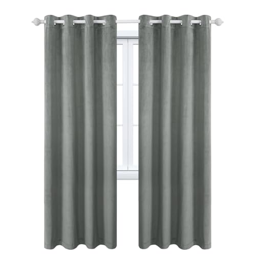 YCDZSW 2er Set Wohnzimmer Gardinen mit Ösen, Gardinen Samt Velvet weiche, Verdunklungsvorhang, Vorhang Schalldicht Wärmeisolierende, für Deko Schlafzimmer Wohnzimmer (Grau,132x 243 cm) von YCDZSW