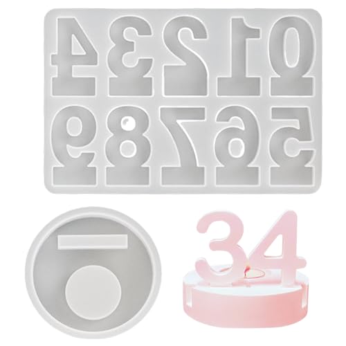2 Stück Silikonform Zahlen 0-9 – 3D Gießform für Gips, Schokolade & Torten-Deko – Mit rundem Sockel, Ideal für DIY, Backen, Süßigkeiten & Handmade Geschenke von YCFAIIKG