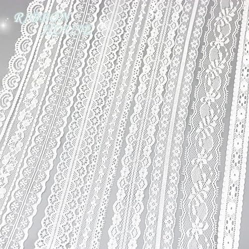 12 Rollen weißer Spitzenstoff, Gurtband, Dekoration, Liebe, Geschenkverpackung, Bandmaterial (9,1 m pro Stück) von YCHENGYIDAB