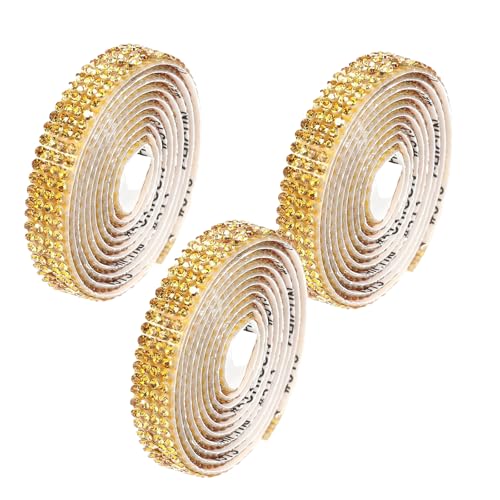 3 Rollen Strassbänder, 9 m, selbstklebendes Strassband, 9 mm, glitzernde Strass-Aufkleber für Hochzeitsdekorationen von YCHUCH