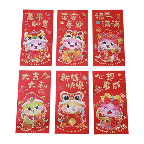 Papiertüte, Motiv: Neujahrsrötungen, Cartoon-Schlangenjahr, multifunktional, chinesische Tierkreiszeichen, Geldbeutel, 6 Stück von YCHUCH