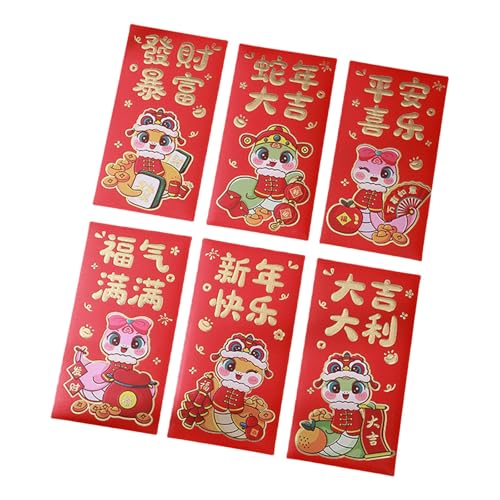 Papiertüte, Motiv: Neujahrsrötungen, Cartoon-Schlangenjahr, multifunktional, chinesische Tierkreiszeichen, Geldbeutel, 6 Stück von YCHUCH