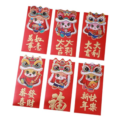 Papiertüte, Motiv: Neujahrsrötungen, Cartoon-Schlangenjahr, multifunktional, chinesische Tierkreiszeichen, Geldbeutel, 6 Stück von YCHUCH