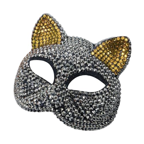 YCHUCH Strass-Maskerade, Halloween-Party, Katzengesicht, Halbgesicht, für Damen und Herren, Cosplay von YCHUCH