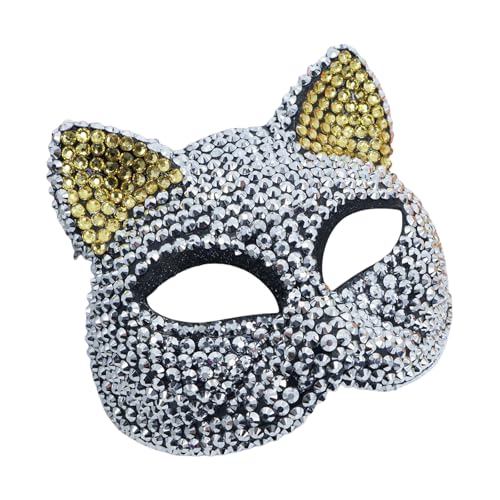 YCHUCH Strass-Maskerade, Halloween-Party, Katzengesicht, Halbgesicht, für Damen und Herren, Cosplay von YCHUCH