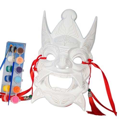 YCHUCH Überstreichbar mit 12 Farben Acrylfarbe und Pinsel, unlackiert, Maskeraden, weiß, bemalbar, Halloween, von YCHUCH
