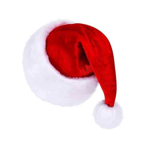 YCHUCH Warme Nikolausmütze, dicker Plüsch, für den Urlaub, Komfort-Innenfutter, Weihnachten, Neujahr, Symbol-Kappen mit weißer Krempe von YCHUCH