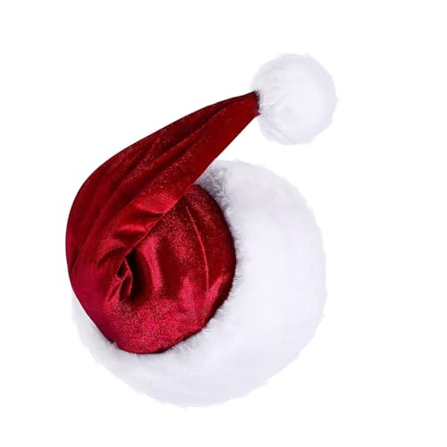 YCHUCH Warme Nikolausmütze, dicker Plüsch, für den Urlaub, Komfort-Innenfutter, Weihnachten, Neujahr, Symbol-Kappen mit weißer Krempe von YCHUCH