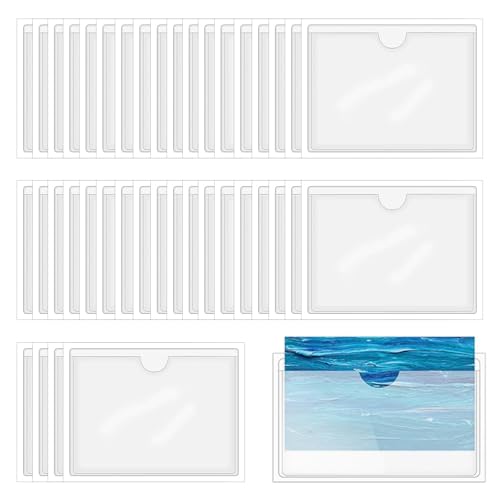 YCHYAN 40 Stück Etikettenhalter Selbstklebend 9.5x6.5cm, Transparent Visitenkartenhüllen Kleben, Selbstklebend Beschriftungsfenster, Visitenkarten Klebetasche, Wasser, Geeignet für Büros von YCHYAN