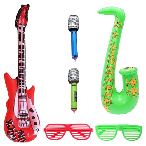 YCHYAN 6 Stück Fotobox Accessoires, Aufblasbare Gitarre Rock, Luftgitarren zum Aufblasen, Mikrofon Aufblasbar, Luftgitarre, Gitarre Aufblasba, Geeignet für Wasserpartys und Musikfestivals YCHYAN 6 Stück Fotobox Accessoires, Aufblasbare Gitarre Rock, Luftgitarren zum Aufblasen, Mikrofon Aufblasbar, Luftgitarre, Gitarre Aufblasba, Geeignet für Wasserpartys und Musikfestivals von YCHYAN