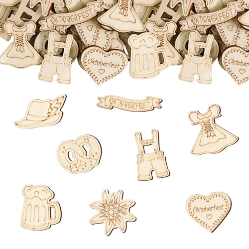100 Stück Oktoberfest Streudeko Holz, Edelweiss Bier Dirndl Brezel Lederhose Wiesn Tischdekoration, Oktoberfest Tischdeko Konfetti, für Bayrische Deko Oktoberfest Party Tisch Bayern Deko von YCICHE