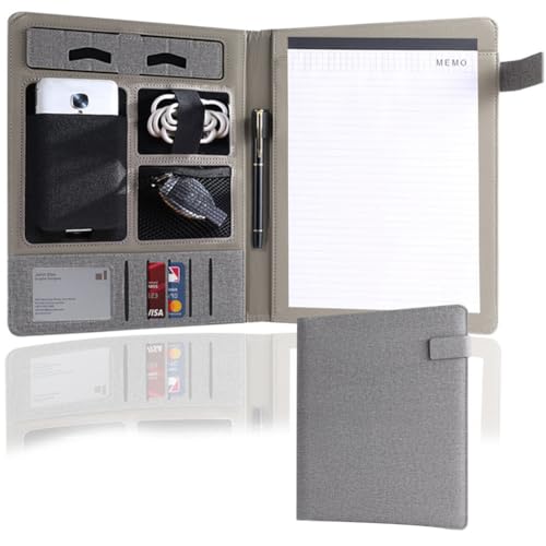 Padfolio Portfolio-Ordner, Kunstleder-Portfolio-Mappe mit Deckel für A4-Notizblockhalter, idealer Organizer für Büro, Konferenzen, Grau von YCOSAN