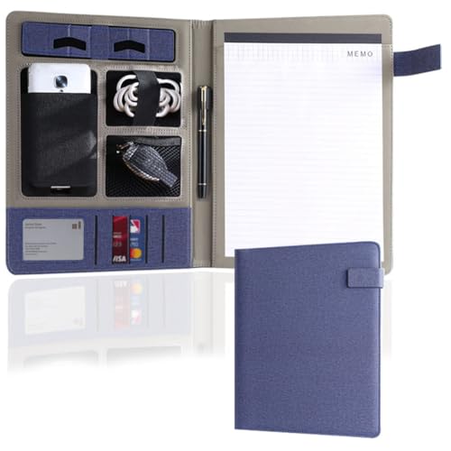 Padfolio Portfolio-Ordner, Kunstleder-Portfolio-Mappe mit Einband für A4-Notizblockhalter, idealer Organizer für Büro, Konferenz, Blau von YCOSAN