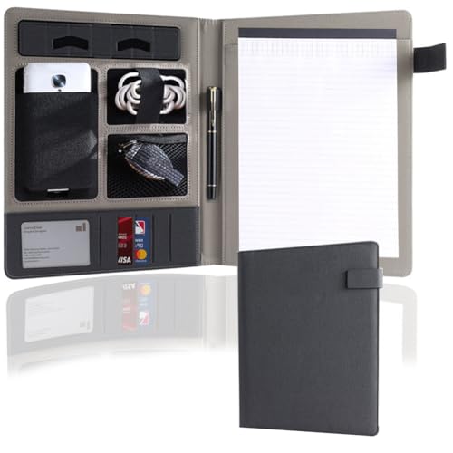Padfolio Portfolio-Ordner, Kunstleder-Portfolio-Mappe mit Einband für A4-Notizblockhalter, idealer Organizer für Büro, Konferenz, Schwarz Padfolio Portfolio-Ordner, Kunstleder-Portfolio-Mappe mit Einband für A4-Notizblockhalter, idealer Organizer für Büro, Konferenz, Schwarz von YCOSAN