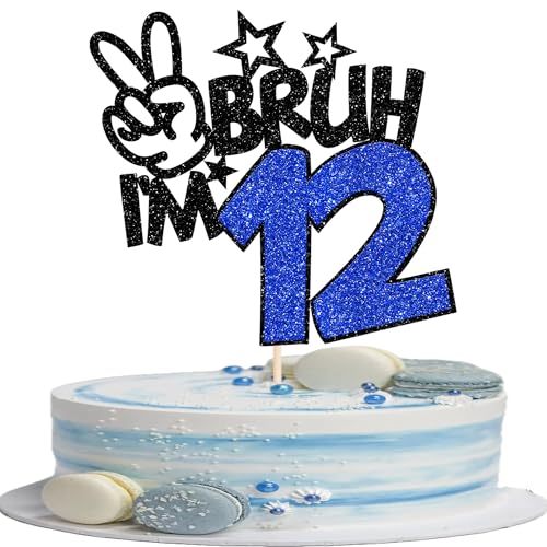 1 Packung Bruh I'm 12 Cake Topper Glitter Burh It's My 12th Birthday Cake Pick Happy 12th Birthday Cheers to 12 Years Cupcake Decorations Party Supplies Blue von YCTHUNFISH