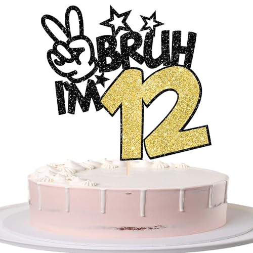 1 Packung Bruh I'm 12 Cake Topper Glitter Burh It's My 12th Birthday Cake Pick Happy 12th Birthday Cheers to 12 Years Cupcake Decorations Party Supplies Gold von YCTHUNFISH