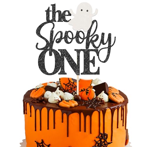 1 Packung "The Spooky One"-Kuchenaufsatz mit Glitzer, Halloween-Geburtstag, Cupcake-Picks, 1. Geburtstag, Tortendekorationen für Halloween, Kindergeburtstag, Partyzubehör, Schwarz von YCTHUNFISH