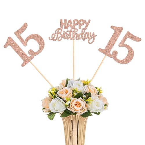 12 Stück Happy Birthday 15th Tafelaufsatz, Glitzerstäbchen, 15 Stück 12 Stück Happy Birthday 15th Tafelaufsatz, Glitzerstäbchen, 15 Stück von YCTHUNFISH