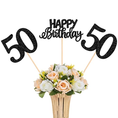 12 Stück Happy Birthday 50th Tafelaufsatz, Glitzerstäbchen "Fifty Cheers to 50 Years Old", Tischdekoration, für 50 fabelhafte Happy Birthday-Mottoparty-Zubehör, Schwarz 12 Stück Happy Birthday 50th Tafelaufsatz, Glitzerstäbchen "Fifty Cheers to 50 Years Old", Tischdekoration, für 50 fabelhafte Happy Birthday-Mottoparty-Zubehör, Schwarz von YCTHUNFISH