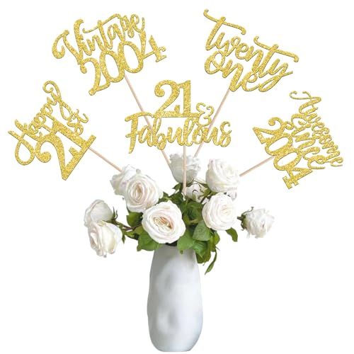 15 Stück Happy 21st Birthday Tafelaufsatz Sticks Glitter Vintage 2004 Twenty-One 21 Fabulous Awesome Since 2004 Tafelaufsatz Sticks für 21 fabelhafte Mottoparty-Zubehör, Gold 15 Stück Happy 21st Birthday Tafelaufsatz Sticks Glitter Vintage 2004 Twenty-One 21 Fabulous Awesome Since 2004 Tafelaufsatz Sticks für 21 fabelhafte Mottoparty-Zubehör, Gold von YCTHUNFISH