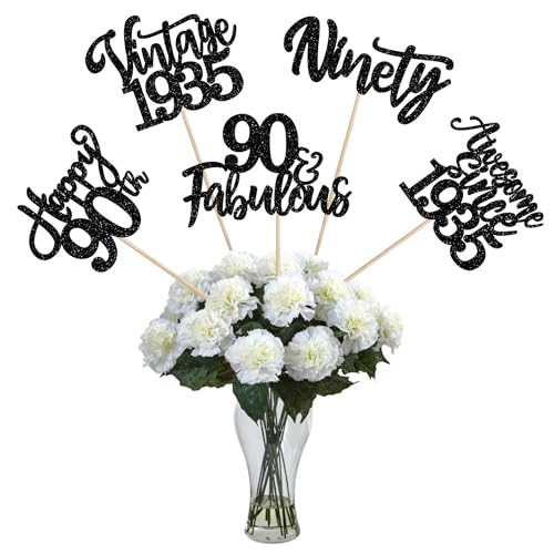 15 Stück Vintage 1935 Tafelaufsatz, zusammengebaute Glitzerstäbchen, 90 Fabulous Happy 90th Ninety Awesome Since 1935, Tafelaufsatz für den 90. Geburtstag, fabelhaftes Motto-Partyzubehör, Schwarz 15 Stück Vintage 1935 Tafelaufsatz, zusammengebaute Glitzerstäbchen, 90 Fabulous Happy 90th Ninety Awesome Since 1935, Tafelaufsatz für den 90. Geburtstag, fabelhaftes Motto-Partyzubehör, Schwarz von YCTHUNFISH