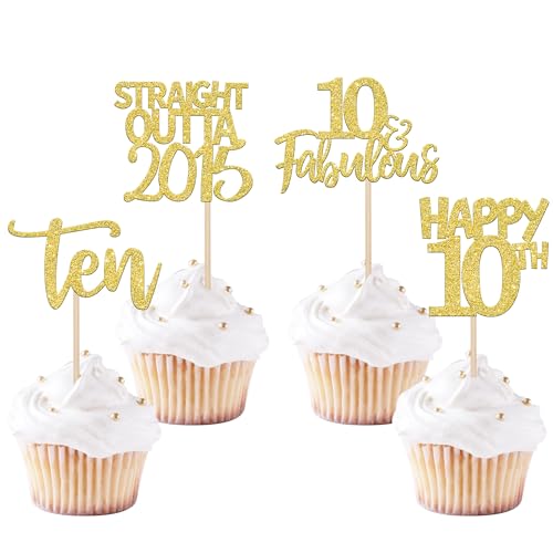 24 Stück Happy 10th Cupcake Toppers Glitter Ten Straight Outta 2013 Cupcake Picks Cheers to 10 Years Birthday Kuchen Dekorationen für Happy 10th Birthday Anniversary Party Supplies Gold 24 Stück Happy 10th Cupcake Toppers Glitter Ten Straight Outta 2013 Cupcake Picks Cheers to 10 Years Birthday Kuchen Dekorationen für Happy 10th Birthday Anniversary Party Supplies Gold von YCTHUNFISH