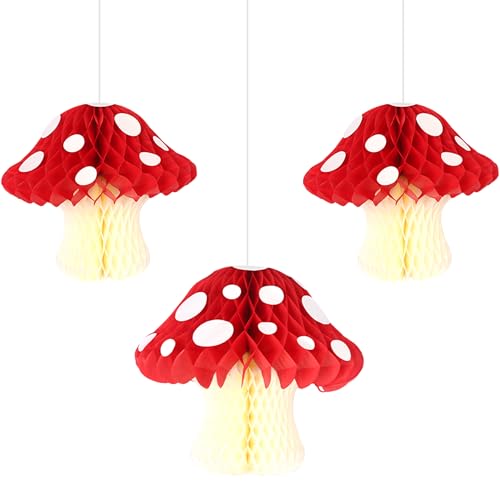 3 Stück Pilz-Waben-Tischdekoration, Pilzform, hängendes Deckenschild, Party-Tischdekoration, Foto, Dschungelwunderland, Kindergeburtstag, Partyzubehör 3 Stück Pilz-Waben-Tischdekoration, Pilzform, hängendes Deckenschild, Party-Tischdekoration, Foto, Dschungelwunderland, Kindergeburtstag, Partyzubehör von YCTHUNFISH