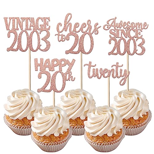 30 Stück Vintage 2003 Cupcake-Topper Glitzer Happy 20th Twenty Awesome Since 2003 Cupcake-Picks 20 fabelhafte Kuchendekorationen für 20. Geburtstag, Hochzeitstag, Partyzubehör, Roségold 30 Stück Vintage 2003 Cupcake-Topper Glitzer Happy 20th Twenty Awesome Since 2003 Cupcake-Picks 20 fabelhafte Kuchendekorationen für 20. Geburtstag, Hochzeitstag, Partyzubehör, Roségold von YCTHUNFISH