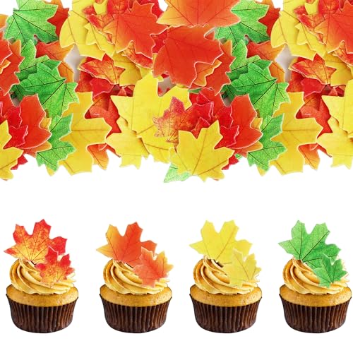 50 x essbare Ahornblätter Cupcake-Dekorationen, Ahornblatt-Kuchendekorationen für Herbst, Thanksgiving, Babyparty, Geburtstag von YCTHUNFISH