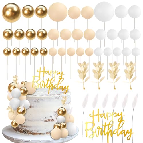 52 Stück Bälle Kuchen Topper Gras Kuchen Picks Happy Birthday Natürliche Boho Mini Ballon Schaum Blätter DIY Cupcake Dekorationen für Baby Shower Kinder Jungen Mädchen Geburtstag Hochzeit Jahrestag von YCTHUNFISH