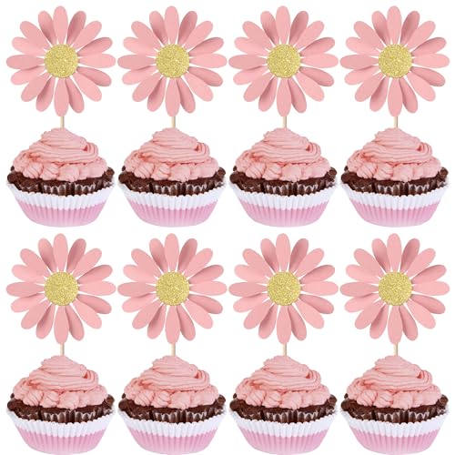 Cupcake-Aufsätze mit Gänseblümchen-Motiv, glitzernde Gänseblümchen, Cupcake-Picks, Chrysanthemen-Kuchendekorationen für Hippie-Mottoparty, Babyparty, Hochzeit, Geburtstag, Party, Rosa, 24 Stück Cupcake-Aufsätze mit Gänseblümchen-Motiv, glitzernde Gänseblümchen, Cupcake-Picks, Chrysanthemen-Kuchendekorationen für Hippie-Mottoparty, Babyparty, Hochzeit, Geburtstag, Party, Rosa, 24 Stück von YCTHUNFISH