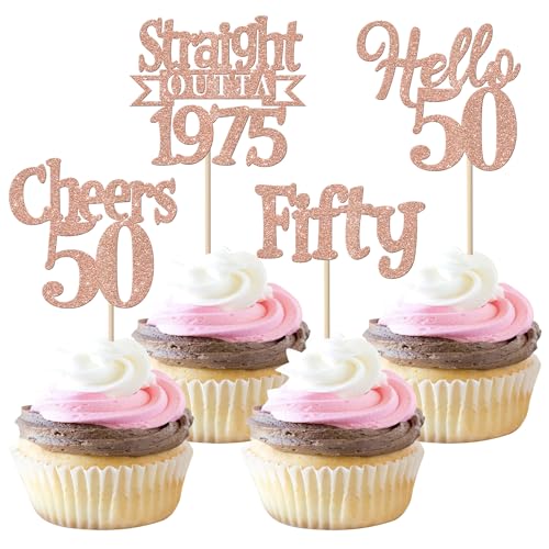 Cupcake-Aufsätze zum 50. Geburtstag, glitzernd, 50. Geburtstag, 50 Stück, für 50. Geburtstag, Hochzeit, Jahrestag, Party, Roségold, 24 Stück Cupcake-Aufsätze zum 50. Geburtstag, glitzernd, 50. Geburtstag, 50 Stück, für 50. Geburtstag, Hochzeit, Jahrestag, Party, Roségold, 24 Stück von YCTHUNFISH