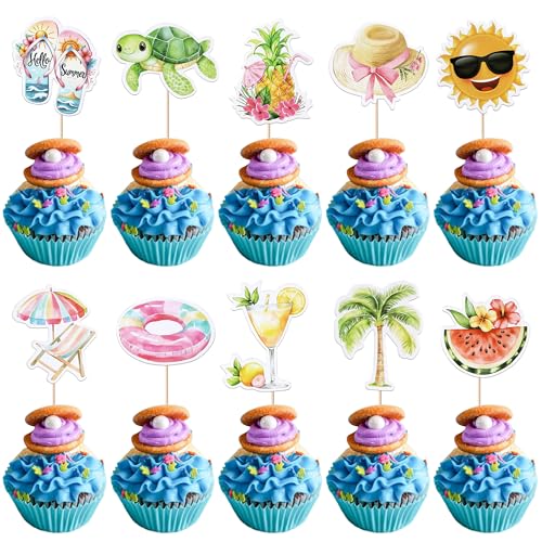 Cupcake-Topper für Sommer, Strand, Sonnenschirm, Kokosnuss, Bus, Haus, Cupcake-Picks, Hausschuhe, Kajak-Kuchendekorationen für Babyparty, Hawaii, Strand, Geburtstagsparty, 24 Stück Cupcake-Topper für Sommer, Strand, Sonnenschirm, Kokosnuss, Bus, Haus, Cupcake-Picks, Hausschuhe, Kajak-Kuchendekorationen für Babyparty, Hawaii, Strand, Geburtstagsparty, 24 Stück von YCTHUNFISH