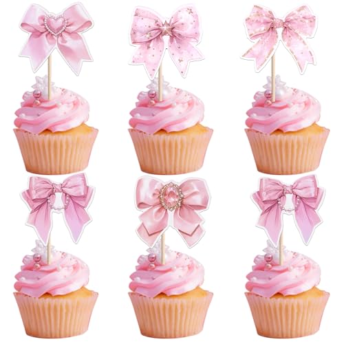Cupcake-Topper mit Schleife, Papierschleife, Cupcake-Picks, Fliege, Cupcake-Dekorationen für Hochzeit, Brautparty, Thema, Rosa, Mädchen, Geburtstagsparty, Kuchendekorationen, Zubehör, Rosa, 40 Stück Cupcake-Topper mit Schleife, Papierschleife, Cupcake-Picks, Fliege, Cupcake-Dekorationen für Hochzeit, Brautparty, Thema, Rosa, Mädchen, Geburtstagsparty, Kuchendekorationen, Zubehör, Rosa, 40 Stück von YCTHUNFISH