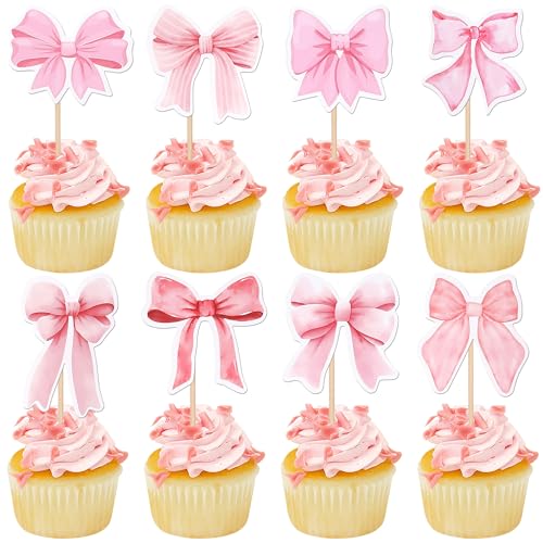 Cupcake-Topper mit Schleife, Papierschleife, Cupcake-Picks, Spitzen-Fliege, Cupcake-Dekorationen für Hochzeit, Brautparty, Thema, Rosa, Mädchen, Geburtstagsparty, Kuchendekorationen, Zubehör, Rosa, 2 Cupcake-Topper mit Schleife, Papierschleife, Cupcake-Picks, Spitzen-Fliege, Cupcake-Dekorationen für Hochzeit, Brautparty, Thema, Rosa, Mädchen, Geburtstagsparty, Kuchendekorationen, Zubehör, Rosa, 2 von YCTHUNFISH