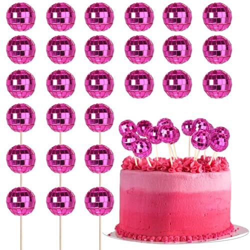 Discokugel-Kuchenaufsätze, 1970er-Jahre, Disco-Kuchenaufsätze für Nachtfieber, Spiegelkugel, Party, Thema, 1970er-Jahre-Kuchendekorationen, Partyzubehör, Rot, Rosa, 24 Stück Discokugel-Kuchenaufsätze, 1970er-Jahre, Disco-Kuchenaufsätze für Nachtfieber, Spiegelkugel, Party, Thema, 1970er-Jahre-Kuchendekorationen, Partyzubehör, Rot, Rosa, 24 Stück von YCTHUNFISH
