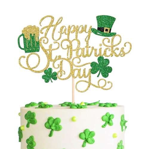 Tortenaufsatz "Happy St. Patrick's Day", glitzernd, vierblättriges Kleeblatt, irische Flagge, Bier, Kuchenpicker-Dekorationen für St. Patrick's Day, Kindergeburtstag, Party, Cupcake-Dekorationen, von YCTHUNFISH