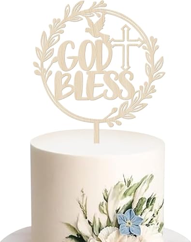 Tortenaufsatz mit Aufschrift "God Bless", glitzerndes Taubenkreuz, Taufe, aus Holz, zur Erstkommunion, religiöse Taufe, Gottessegen, Cupcake-Dekorationen für religiöse Party, Babyparty von YCTHUNFISH