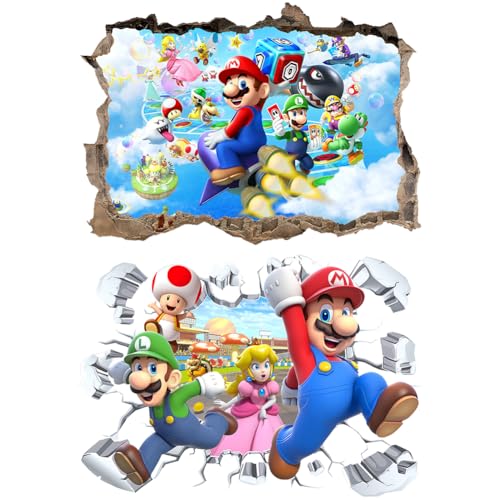 Cartoon Wandaufkleber Kinderzimmer, 2 Stück 3D Bros Wandstikcer, Cartoon Niedlicher Selbstklebend Poster, Wandsticker für Kinderzimmer, Wohnzimmer, Heimdekoration, 60 x 40 cm von YCVBCY