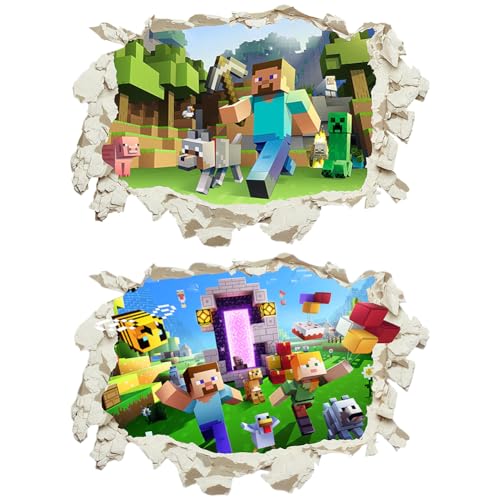 Cartoon Wandaufkleber Kinderzimmer, 2 Stück 3D Spiele Wandtattoo, Abnehmbare Aufkleber Wall Stickers, Pixel Wandaufkleber, Videospiel Wandstikcer für Jugendzimmer Deko Geschenk von YCVBCY