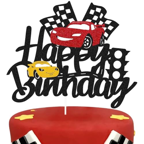 Renn Auto Tortendeko 1 Stück Happy Birthday Rennauto Karierte Flagge Kinder Cake Topper Karierter Flagge Kuchen Deko Jungen Mädchen Geburtstag Party Kuchen Dekorationen von YCVBCY