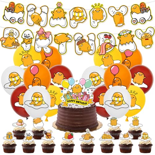 YCVBCY Gud-etama Geburtstagsdeko - Deko Set mit 30 Stück: Banner, Luftballons, Cupcake Topper & Tortenaufleger - Gelb - Geburtstagsparty Dekoration YCVBCY Gud-etama Geburtstagsdeko - Deko Set mit 30 Stück: Banner, Luftballons, Cupcake Topper & Tortenaufleger - Gelb - Geburtstagsparty Dekoration von YCVBCY