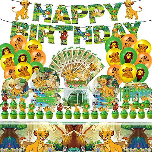 125 Stück The Lio Geburtstag Deko, Lion Kinder Geburtstagdeko,Jungen Mädchen Birthday Decorations,Löwe Party Supplies Set mit Teller,Banner,Servietten,Luftballons,Cake Topper,Einladungskarte von YCWSSB