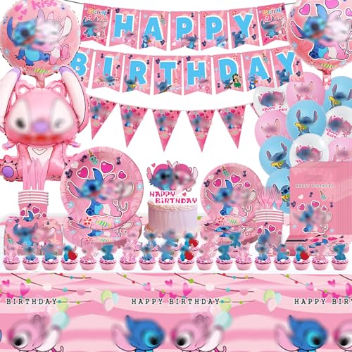 139 Stück Geburtstag Deko, Kinder Geburtstagdeko,Mädche Birthday Decorations Set mit Teller,Banner,Servietten,Luftballons,Cake Topper,Einladungskarte,Folienballon von YCWSSB