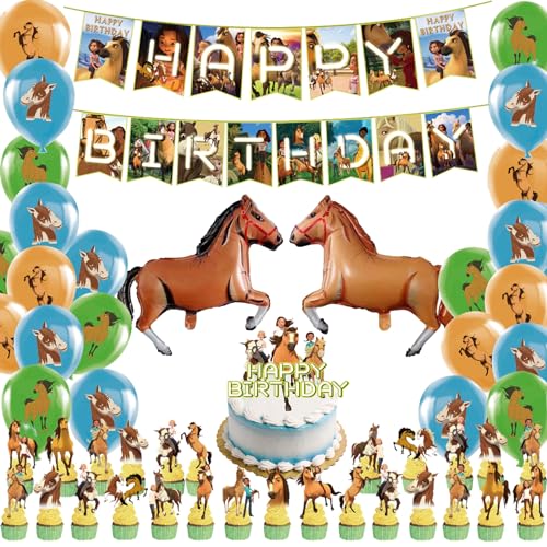 46 Stück Pferde Geburtstagsdeko,Jungen Mädchen Pferde Birthday Decorations,Kinder Pferde Geburtstag Deko,Banner,Latexballon,Folienballons von YCWSSB