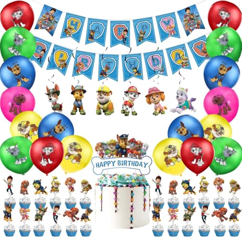 50 Stück Patro Geburtstagdeko,Jungen Birthday Decorations,Kinder Patros Geburtstag Deko,Banner,Latexballon,Cupcake Toppers von YCWSSB
