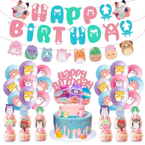 Themed Geburtstag Dekorationen,33pcs Geburtstags Luftballons,Partydekorationen Umfassen Luftballons, Banner, Cake Topper für Kinder Themenparty von YCWSSB