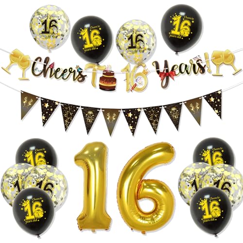 Geburtstag Dekorationen, Gold Geburtstag Dekorationen Mann Frau Weiß und Gold Luftballons Happy Birthday Banner Tischdecke Fransen Vorhang Kuchen Topper Papier Pom Poms 16 von YCYUYK